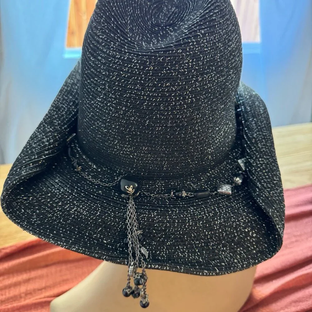 UBi Black Metallic Western Cowgirl Rodeo Hat‎ Bead Chain